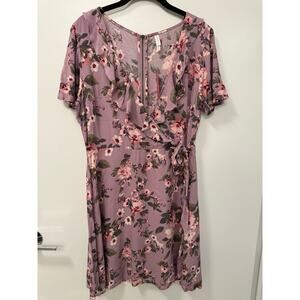 Xhilaration NWT Purple Floral Wrap Short Sleeve Mini Dress Size Large